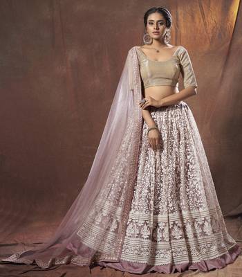 Enchanting Lilac thread embroidered net fabric Lehenga choli 1