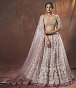 Enchanting Lilac thread embroidered net fabric Lehenga choli