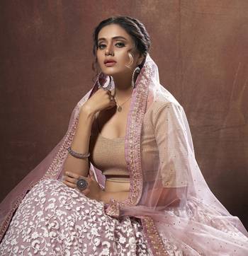 Enchanting Lilac thread embroidered net fabric Lehenga choli 3