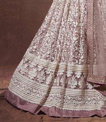 Enchanting Lilac thread embroidered net fabric Lehenga choli 4
