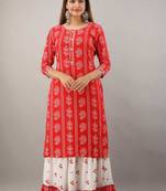 Red printed rayon kurtas-and-kurtis