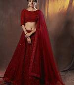 Red Net Thread and Sequin Work Lehenga