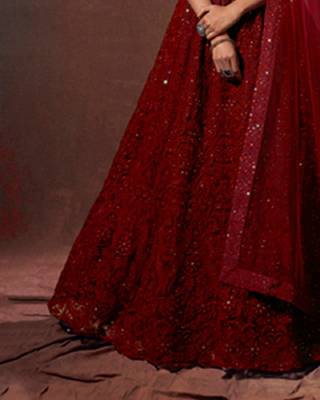 Red Net Thread and Sequin Work Lehenga 4