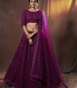 Wine Thread Embroidered Net Lehenga Choli For Wedding