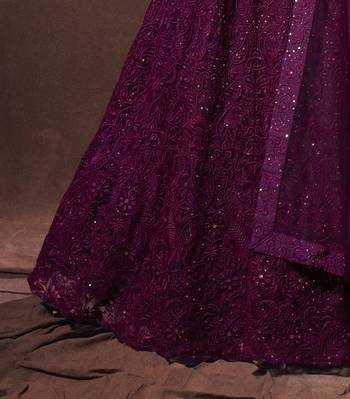  Wine Thread Embroidered Net Lehenga Choli For Wedding 4