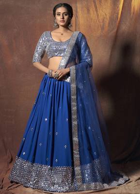 Blue embroidered georgette Semi Stitched Lehenga 1