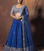 Blue embroidered georgette Semi Stitched Lehenga