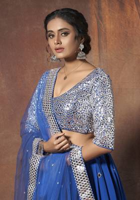 Blue embroidered georgette Semi Stitched Lehenga 2