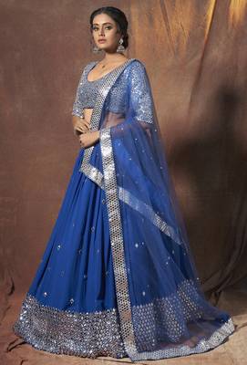 Blue embroidered georgette Semi Stitched Lehenga 3