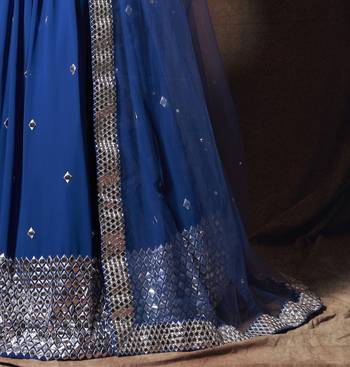 Blue embroidered georgette Semi Stitched Lehenga 4