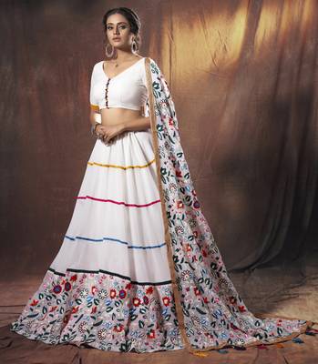 Fetching White thread embroidered georgette semi stitched lehenga choli for wedding 3
