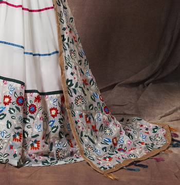 Fetching White thread embroidered georgette semi stitched lehenga choli for wedding 4