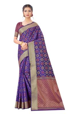 Purple Woven Art Silk Saree With Blouse 1