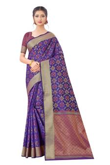 Purple Woven Art Silk Saree With Blouse