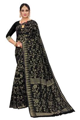 Black woven cotton saree with blouse 1