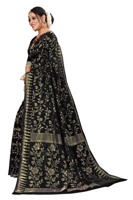 Black woven cotton saree with blouse 2