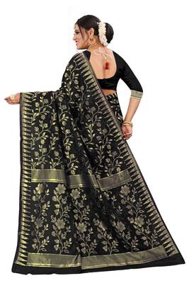 Black woven cotton saree with blouse 3