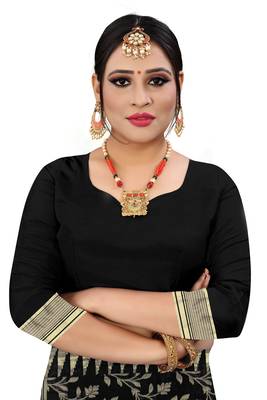 Black woven cotton saree with blouse 4