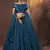 Dark-green resham embroidery net semi stitched lehenga