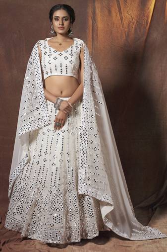 Graceful White resham embroidered georgette Lehenga choli for women