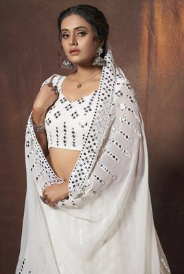 Graceful White resham embroidered georgette Lehenga choli for women 2
