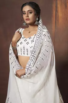 Graceful White resham embroidered georgette Lehenga choli for women