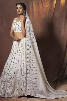 Graceful White resham embroidered georgette Lehenga choli for women
