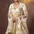Beige resham embroidery net semi stitched lehenga