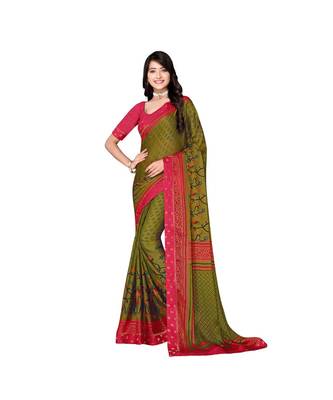 Pisara Olive Green Chiffon Printed Saree 1