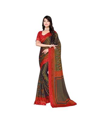 Pisara Brown Chiffon Printed Saree 1