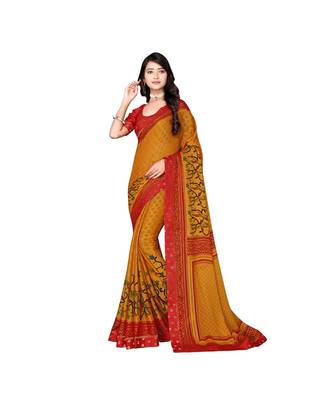 Pisara Orange Chiffon Printed Saree 1