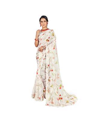Pisara  White Chiffon Siroski work lace border  Saree 1