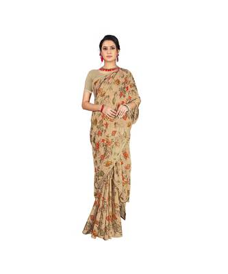 Pisara  Beige Chiffon Siroski work lace border  Saree 1