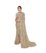Pisara  Grey Chiffon Siroski work lace border  Saree