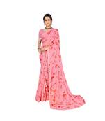 Pisara  Pink Chiffon Siroski work lace border  Saree