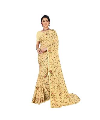 Pisara  Cream Chiffon Siroski work lace border  Saree 1