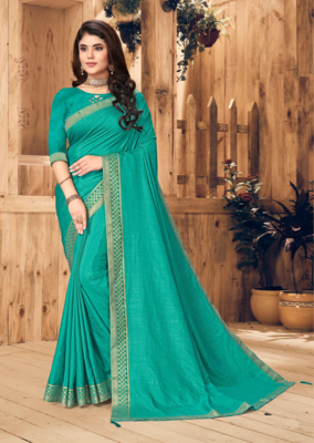 Teal Blue VICHITRA SILK Designer Saree 1