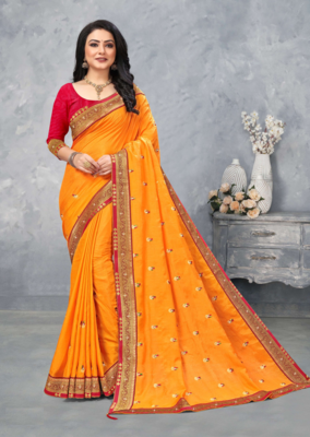 Yellow VICHITRA SILK Designer Saree 1