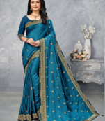 Teal Blue VICHITRA SILK Designer Saree