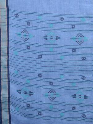 Blue hand woven linen saree with blouse 4
