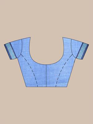 Blue hand woven linen saree with blouse 5