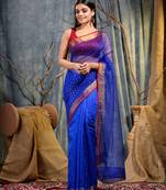 Blue hand woven matka silk saree with blouse