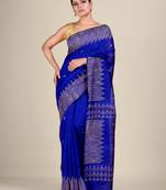 Blue hand woven matka silk saree with blouse