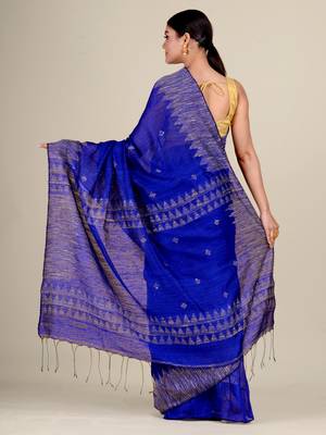 Blue hand woven matka silk saree with blouse 3