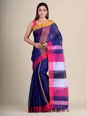 Black hand woven cotton saree with blouse 1