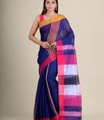 Black hand woven cotton saree with blouse