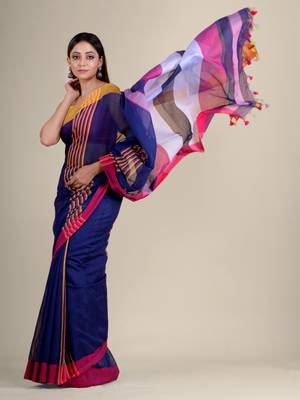 Black hand woven cotton saree with blouse 2
