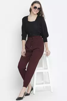 Wanner solid wine elsaticated women pant