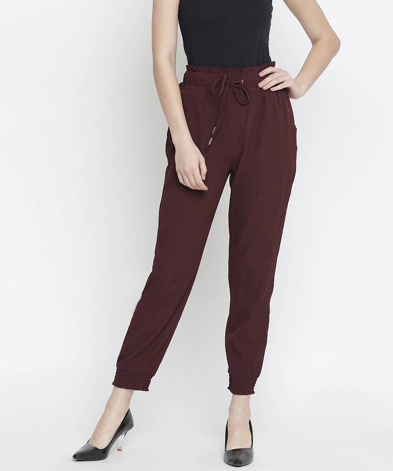 Wanner solid wine elsaticated women pant