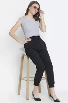 Black solid elsaticated women Tie-knot pant